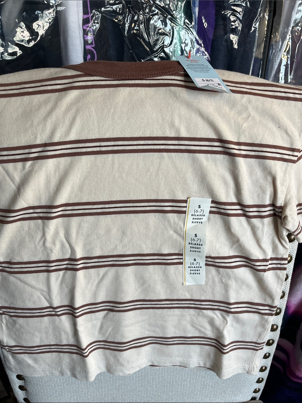 Cat & Jack Cream Short-Sleeve Tee with Brown Stripes